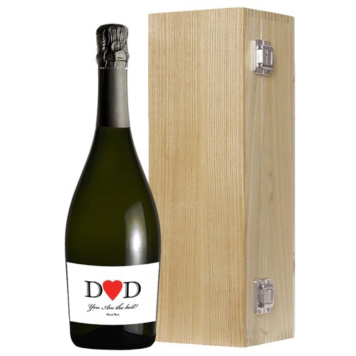 Personalised Prosecco - Heart Dad Label in Luxury Oak Box